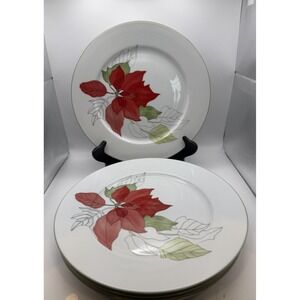 4 Set - Block Spal Poinsettia Dinner Plates Watercolors Mary Lou Goertzen 10.25"